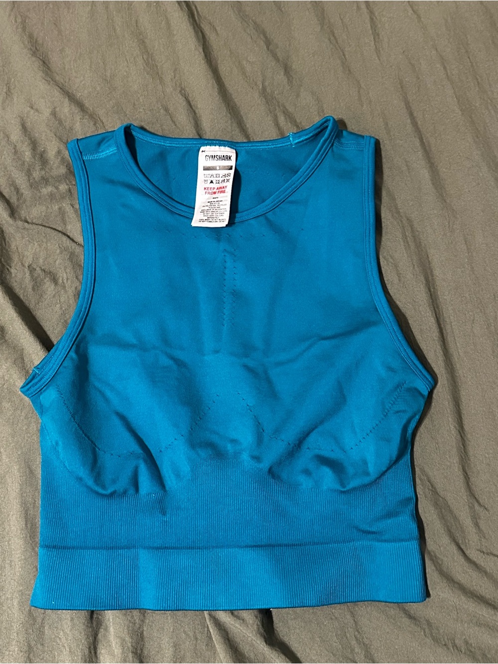 Gymshark Sweat Seamless Midi Tank Crop Athletic Top Teal Blue